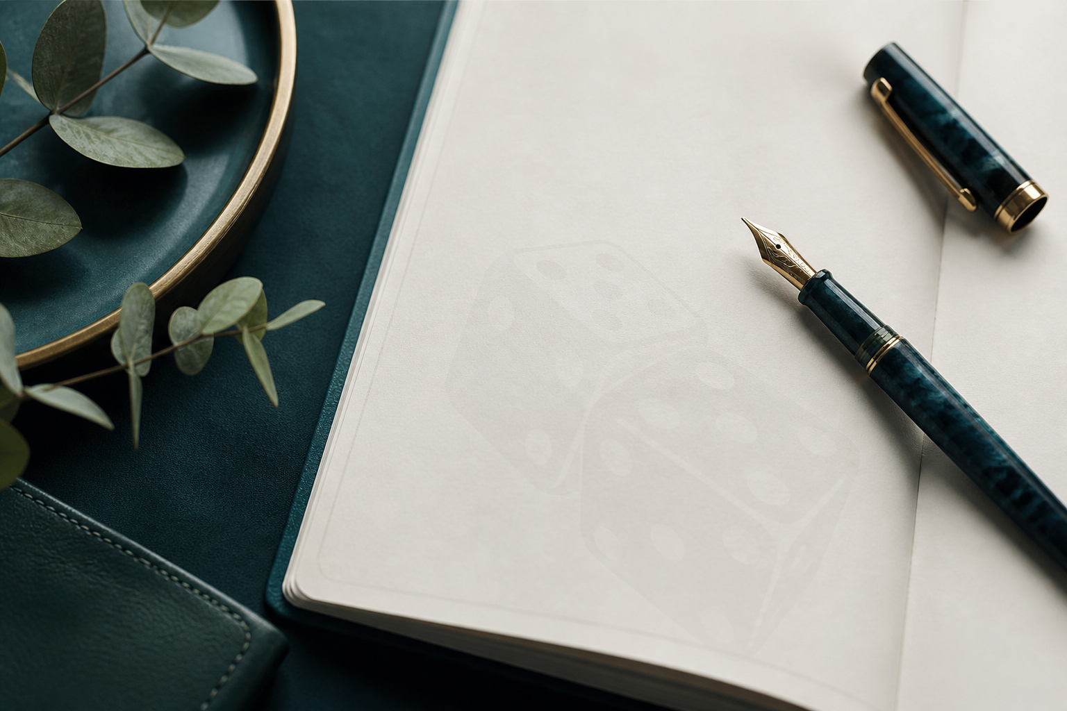 Editorial desk still life with pen and notebook