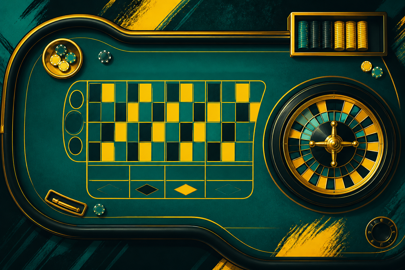 Stylised top-down view of a live roulette table